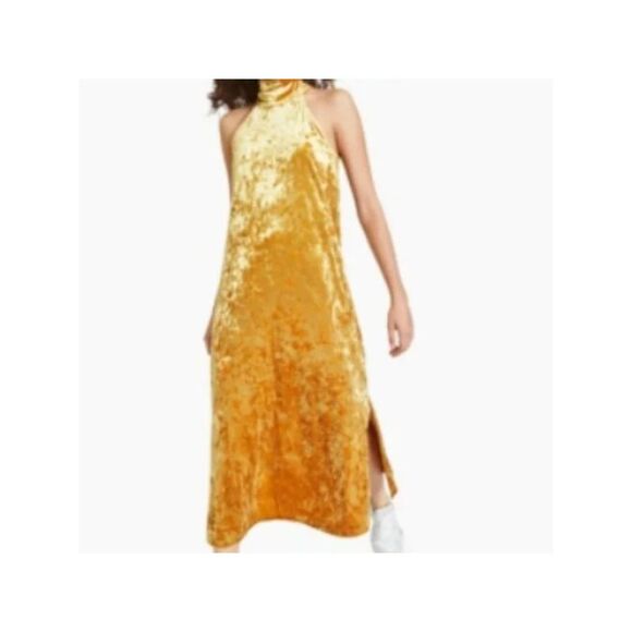 BAR III Dresses & Skirts - BAR III Womens Yellow Crushed Velvet Sleeveless Maxi Party Sheath Dress S